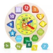 Ceas educativ din lemn cu piese multicolore