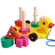 Jucarie din lemn ratusca,forme geometrice,multicolor