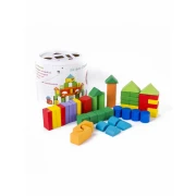 Set cuburi din lemn in galetusa,multicolor,50 piese