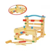 Jucarie educativa,scaun de asamblat din lemn, scule si forme geometrice
