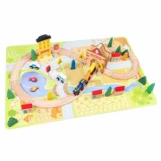 Circuit din lemn,plansa trenulet cu accesorii,54 de piese