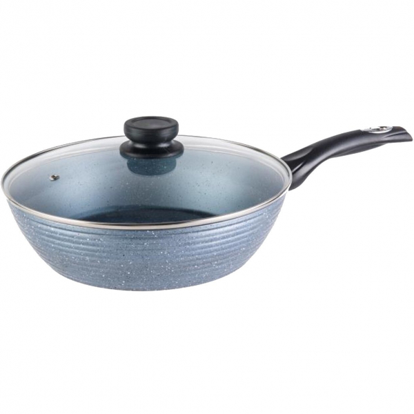 Tigaie wok din aluminiu placata cu ceramica,capac sticla, 3.3 Litri, 28 cm