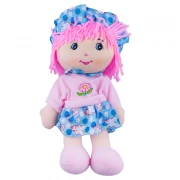 Papusa de plus cu fusta si palarie, 26 cm, Roz / Albastru