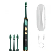 Periuta de dinti electrica LilaCare, incarcare USB,4 capete inlocuibile, verde