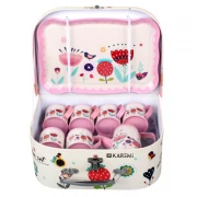 Set ceai pentru copii, ceainic, cani, platou, Alb/ Roz