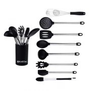 Set 9 ustensile de bucatarie din otel inoxidabil,silicon termorezistent, negru