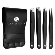 Set 4 pensete pentru gene si sprancene cu husa din piele ecologica