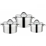 Set 3 Cratite Inox cu Capac din Sticlă,baza triplustratificata, 1.9, 2.7, 3.6 Litri
