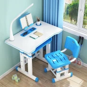 Birou pentru copii 70x49x70 cm cu scaunel 37x31x70 cm,lampa LED,inaltime reglabila,albastru