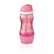 Sticla din plastic cu capac si pai, 400 ml, roz
