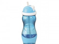 Sticla din plastic cu capac si pai, 400 ml, albastru