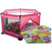 Tarc de joaca pentru copii multifunctional, 128 x 113 x 65 cm, roz + 50 bile