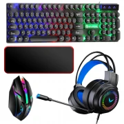 Set complet pentru gaming 4 in 1, tastatura, mouse, casti, mousepad