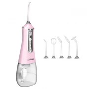 Irigator bucal portabil profesional, dus bucal Lila Care, 5 capete, 3 trepte, 350 ml, roz