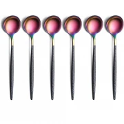 Set 6 linguri din inox, curcubeu/negru