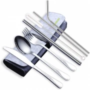 Set 7 tacamuri inox cu husa depozitare, 8 piese, argintiu