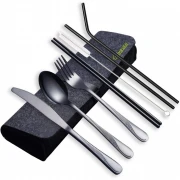 Set 7 tacamuri inox cu husa depozitare, 8 piese, negru