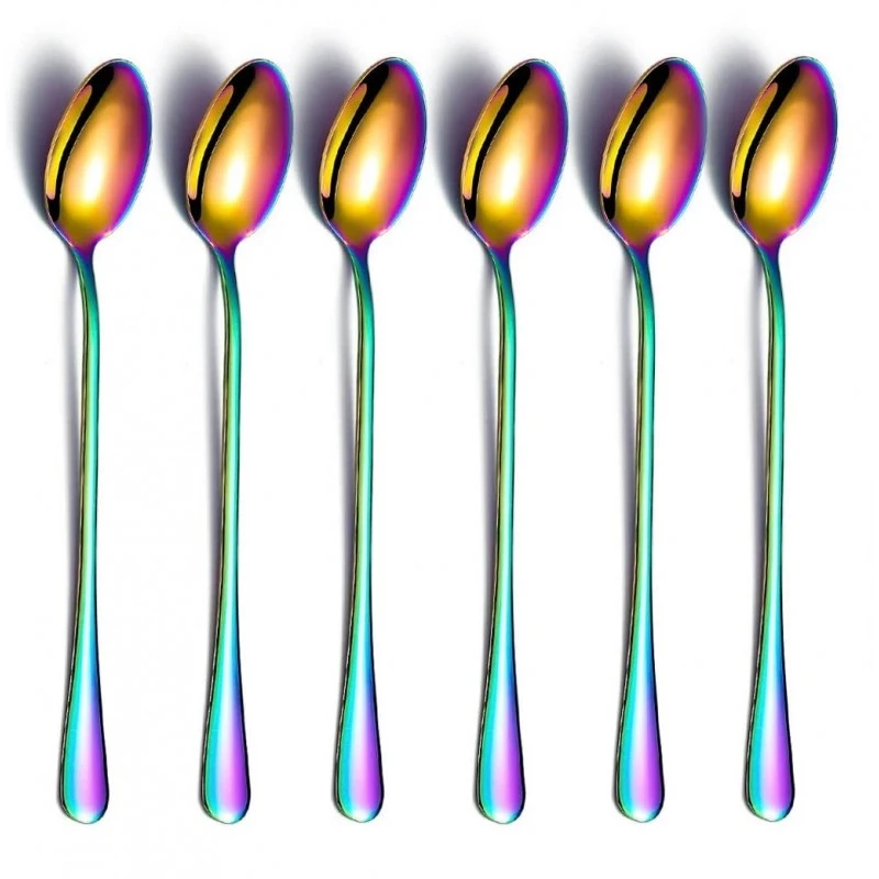 Set 6 lingurite din inox pentru cocktail, multicolor