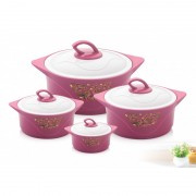 Set 4 caserole termos,plastic si inox, pereti dubli, 0.6 ,1, 2, 3 Litri, roz