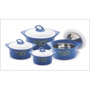 Set 4 caserole termos,plastic si inox, pereti dubli, 0.6 ,1, 2, 3 Litri, albastru
