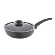 Tigaie aluminiu cu interior granit, capac sticla, 28 cm