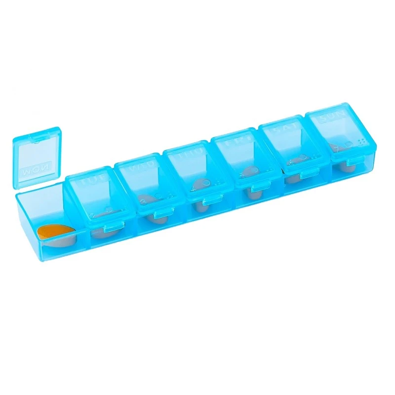 Organizator medicamente din plastic, 7 compartimente, 15.5 x 3.5 x 2 cm