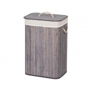 Cos pentru rufe din bambus si material textil, 40 x 30 x 50 cm, 60 L, gri
