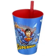 6 Pahare din plastic cu pai, 400 ml, Superman