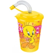 6 Pahare din plastic cu capac si pai, 400 ml, Tweety