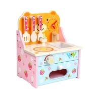 Bucatarie din lemn pentru copii cu aragaz si chiuveta, 57 x 39 x 56 cm, multicolor