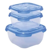 Set 3 Cutii pentru alimente din plastic cu capac, 0.5, 1.1, 2.1 Litri
