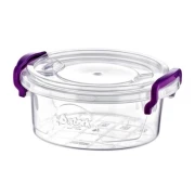 Cutie rotunda pentru alimente din plastic cu capac si manere, 600 ml