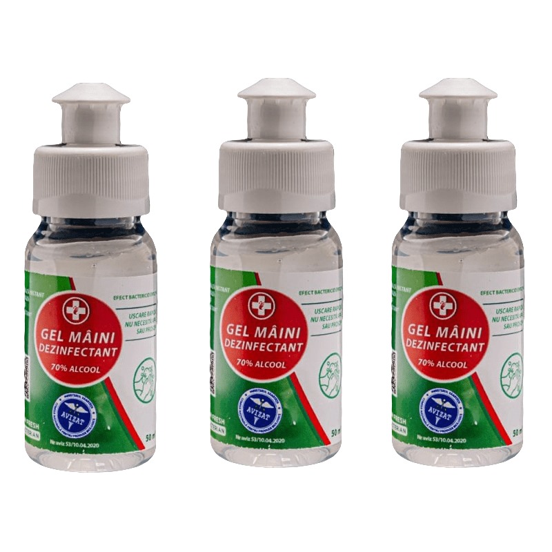 3 Gel dezinfectant Lebada pentru maini,70% alcool, 3x50 ml