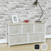 Comoda metalica cu 5 sertare, material textil, 100 x 29 x 55 cm, Bej