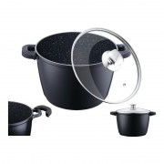 Cratita Tip Tuci din Aluminiu cu interior Granit si capac sticla,10 Litri, 28 cm