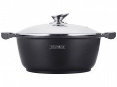 Cratita Aluminiu interior Marmorat,capac sticla,2.5 Litri, 20 cm