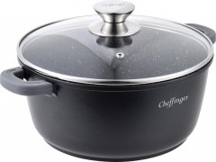 Cratita Aluminiu interior Marmorat,capac sticla,20 cm, 2.4 Litri