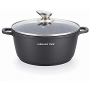 Cratita Aluminiu interior Marmorat,capac sticla,28 cm, 5.7 Litri