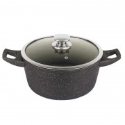 Cratita Aluminiu interior Marmorat,capac sticla,3 Litri,24 cm,negru