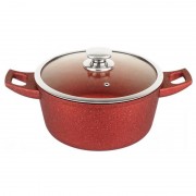 Cratita Aluminiu interior Marmorat,capac sticla,3 Litri,24 cm,rosu