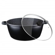 Cratita din Aluminiu cu interior din Granit Imperial Peterhof, 40 cm, Capac sticla, 18.5 Litri