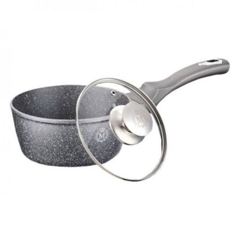 Cratita din Aluminiu cu interior Granit,capac sticla,1.1 Litri,16 cm