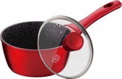 Cratita din Aluminiu cu interior Granit,capac sticla,16 cm,1.1 Litri,rosu