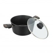 Cratita din Aluminiu Grunberg cu interior Marmorat, 9.5 Litri, 28 cm, Capac sticla