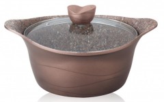 Cratita Grunberg din Aluminiu cu interior Marmorat si capac sticla, 24 cm 4.1L,Aramiu