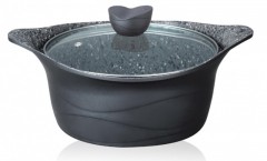 Cratita Grunberg din Aluminiu cu interior Marmorat si capac sticla, 24 cm 4.1L,Gri