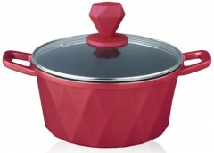 Cratita Grunberg din Alumoniu cu interior Teflonat si capac sticla, 24cm ,4.3L,rosu