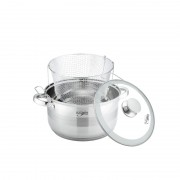 Cratiţă Inox cu Capac de Sticlă şi Friteuză, 6.6 Litri 24 cm, 3 piese, Fund 5 Straturi