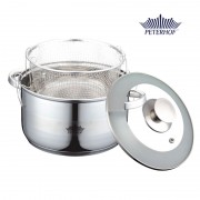 Cratiţă Inox cu Capac de Sticlă şi Friteuză Peterhof, 6.5 Litri 24 cm, 3 piese, Fund 5 Straturi