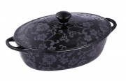 Cratita ovala din ceramica neagra cu capac, 1.4 Litri